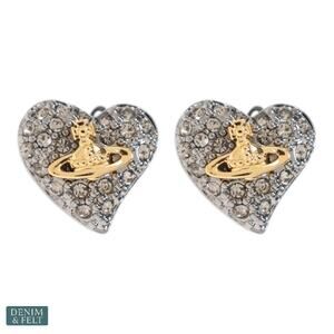 Vivienne Westwood Heart Stud Earrings Silver Rhinestone & Gold Orb 🌟